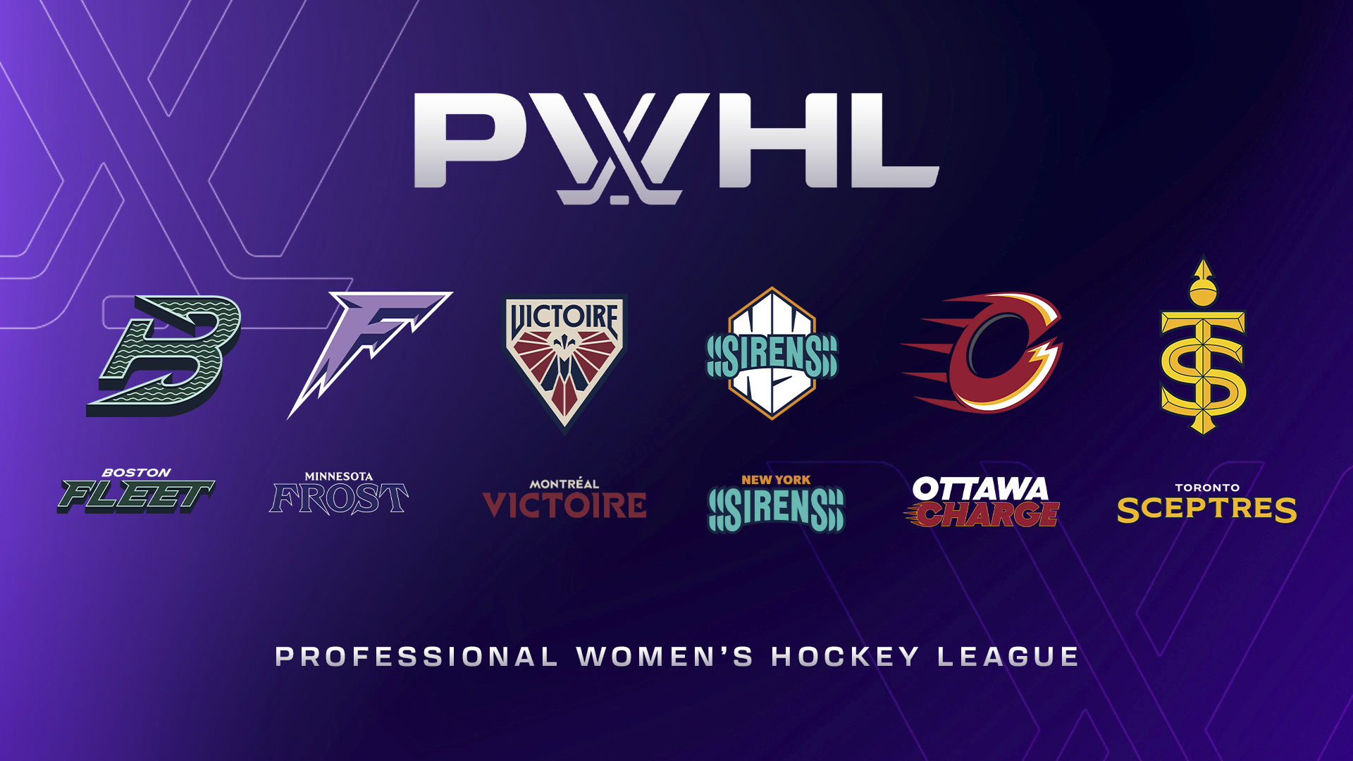 This image released by the PWHL shows the new logos for the six hockey teams on Monday, Sept. 9, 2024.