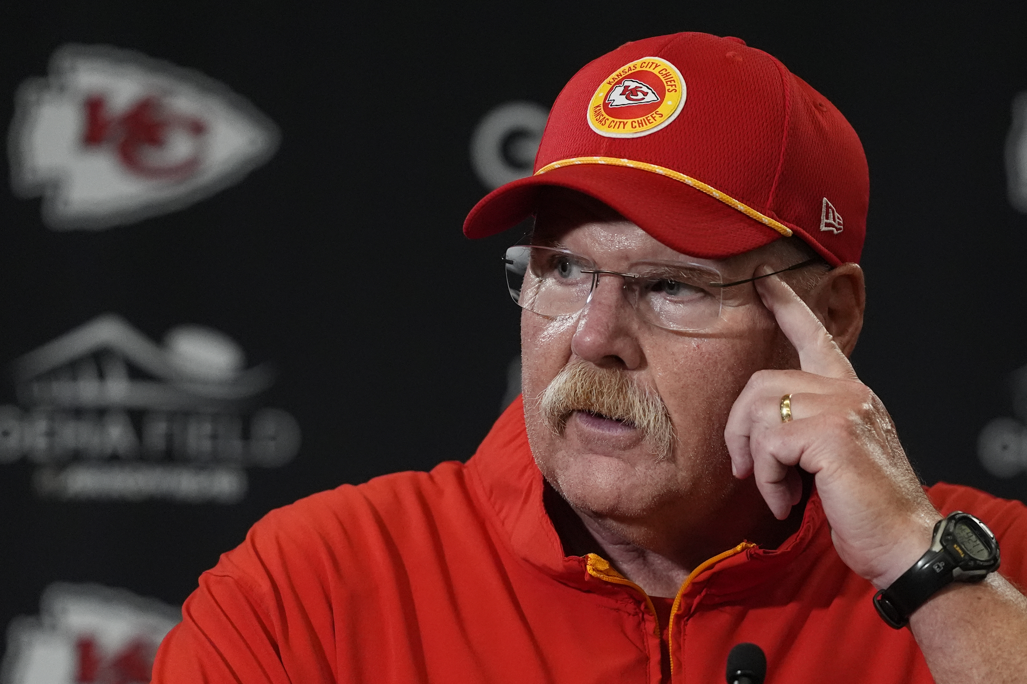 Kansas City Chiefs head coach Andy Reid speaks during a news conference following an NFL football game against the Baltimore Ravens Thursday, Sept. 5, 2024, in Kansas City, Mo. The Chiefs won 27-20.