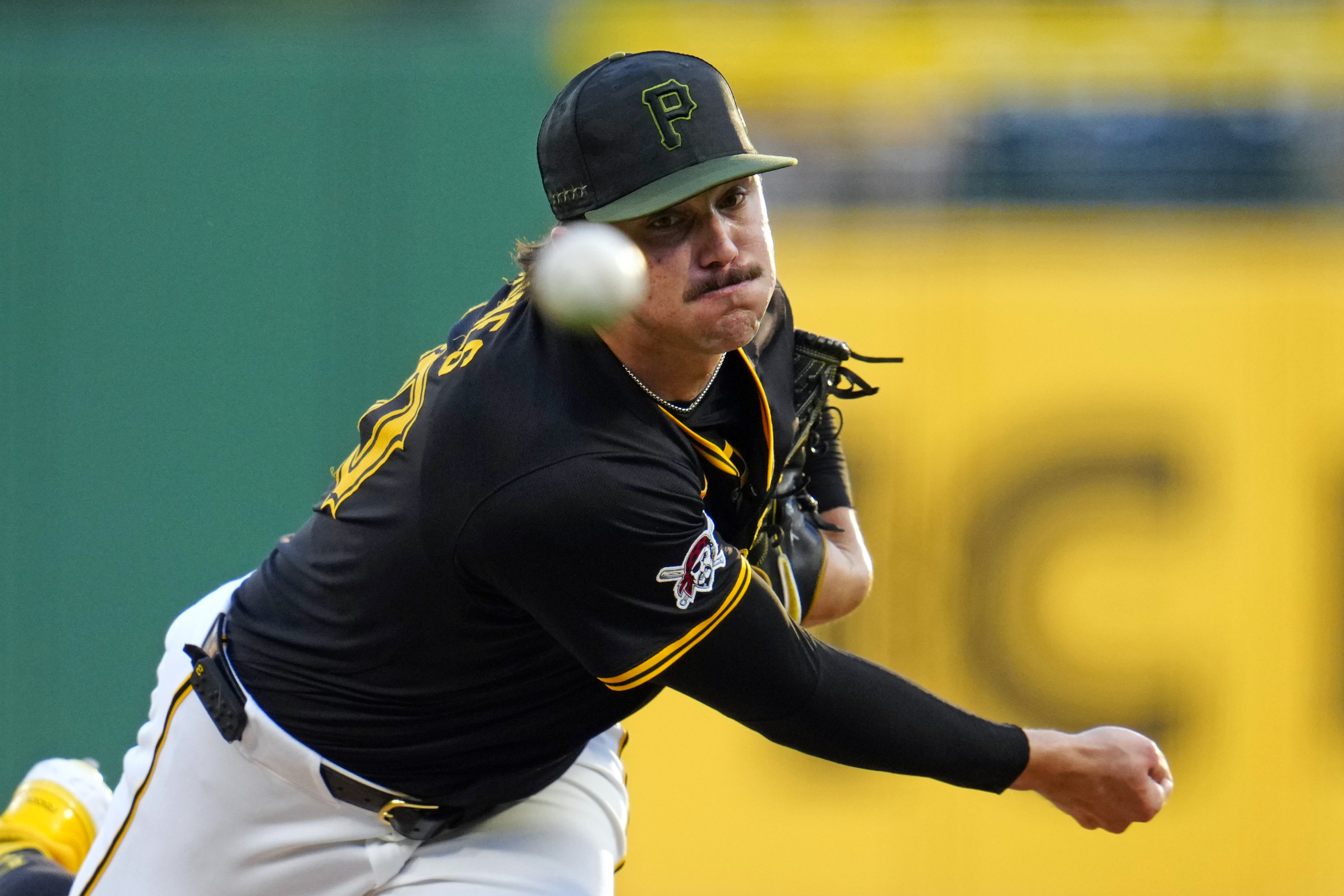 Pittsburgh Pirates starting pitcher Paul Skenes delivers during the first inning of a baseball game against the Miami Marlins in Pittsburgh, Monday, Sept. 9, 2024.