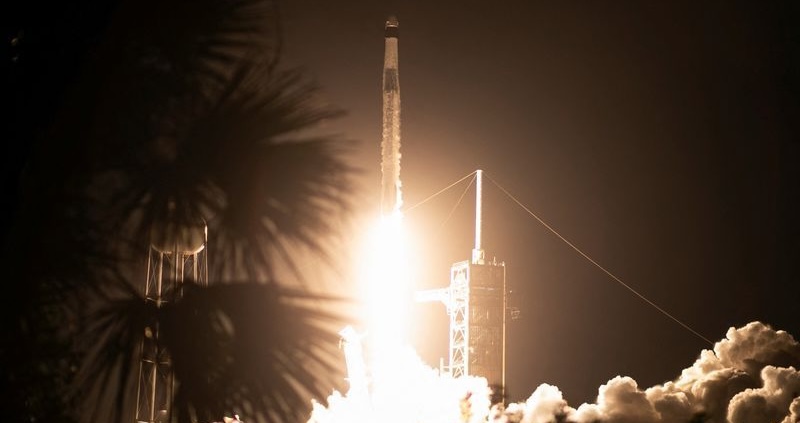 A SpaceX Falcon 9 rocket lifts off with Polaris Dawn, a private human spaceflight mission with two crew members expected to attempt the first-ever private spacewalk, at the Kennedy Space Center in Cape Canaveral, Fla., Tuesday.