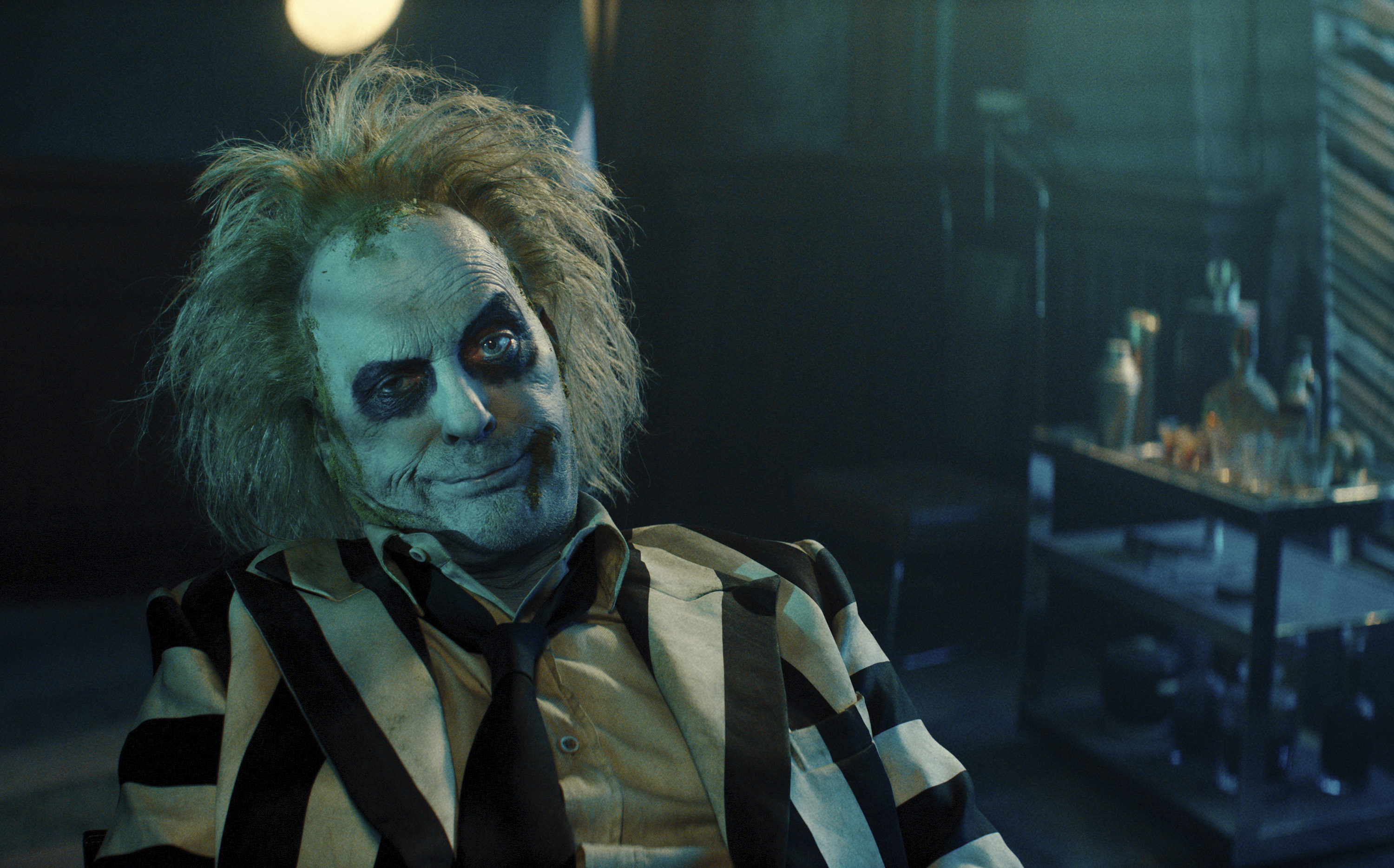 This image released by Warner Bros. Pictures shows Michael Keaton in a scene from "Beetlejuice Beetlejuice."