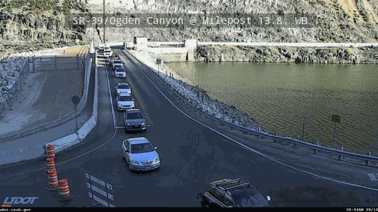 A UDOT traffic camera at 9 a.m. shows the closure of Ogden Canyon after a water main broke Tuesday morning. The canyon was reopened just before noon.