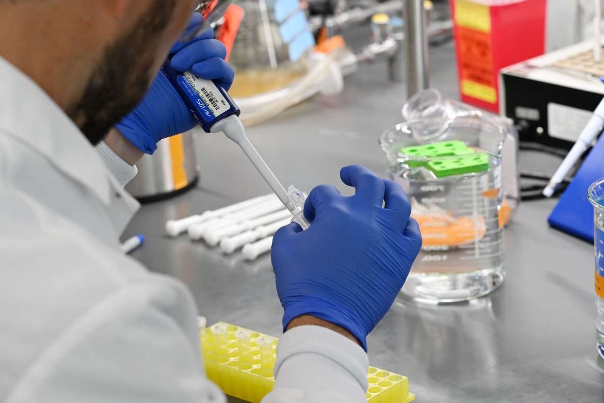 John McCullough, research associate professor, prepares samples of protein complexes to view on a high-resolution electron microscope at the Sundquist Laboratory at the University of Utah in Salt Lake City on Tuesday.