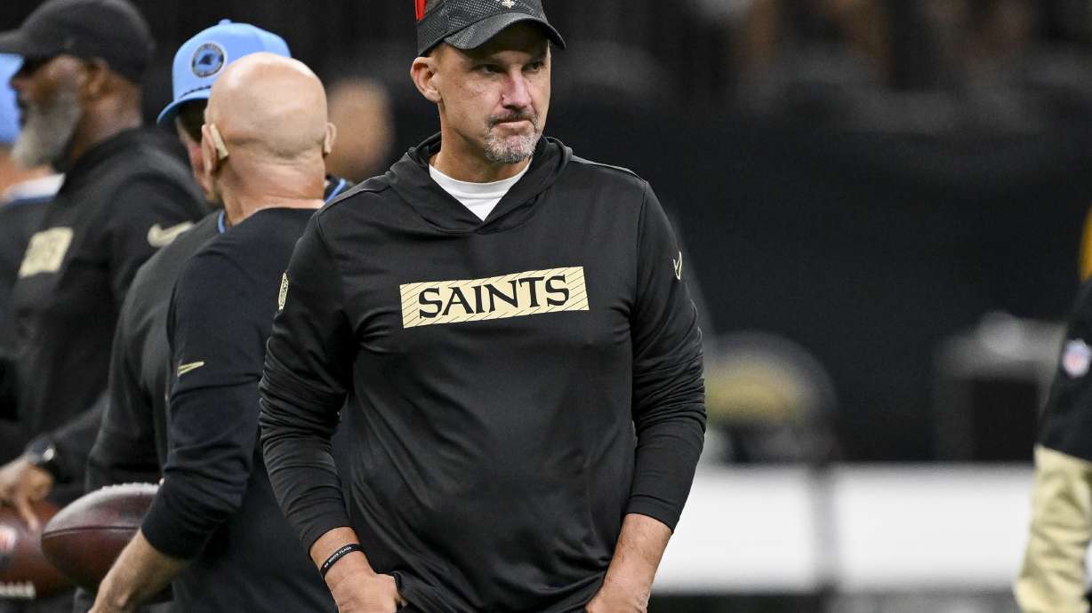 New Orleans Saints head coach Dennis Allen walks across the field before an NFL football game against the Carolina Panthers, Sunday, Sept. 8, 2024, in New Orleans.