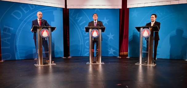 Gov. Spencer Cox spars with Brian King, Robert Latham on Trump, legislative power in debate