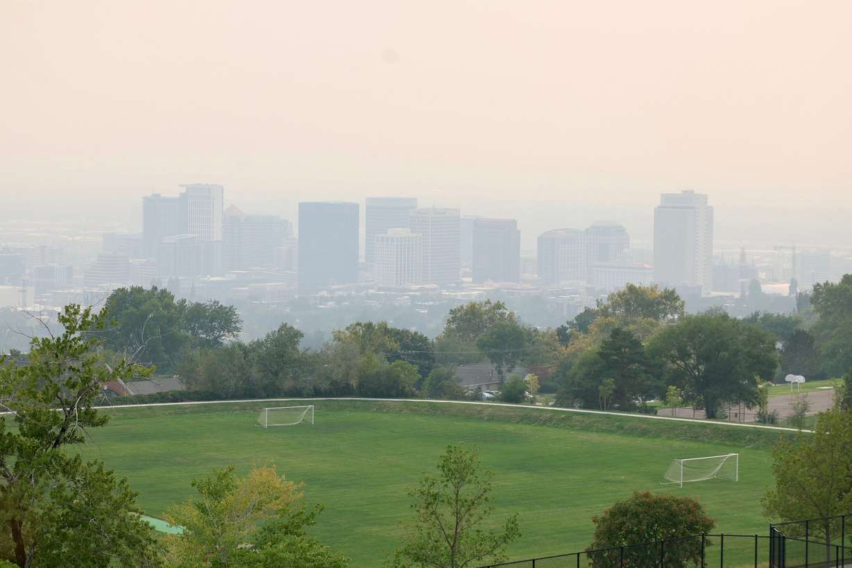 Smoke fills the Salt Lake Valley Wednesday. The smoke is coming from wildfires in the western U.S.