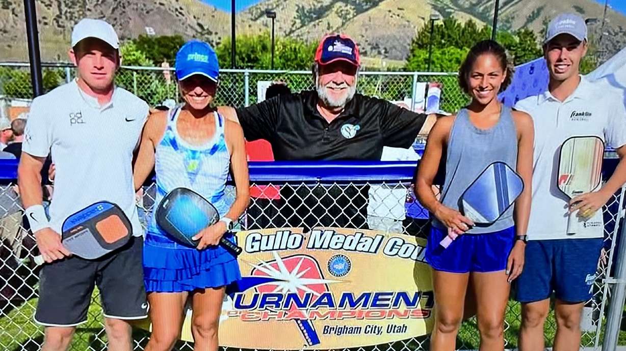 John Gullo poses with the winners of the Tournament of Champions in Brigham City. Gullo is being inducted into the Pickleball Hall of Fame