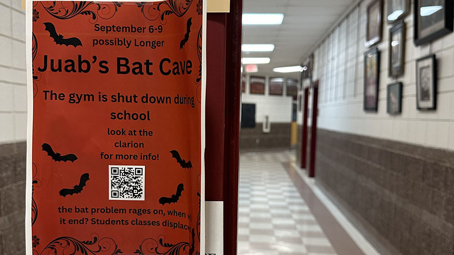 A poster at Juab High School calls an area of the school the “Juab Bat Cave.”