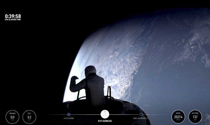 This image made from a SpaceX video shows the start of the first private spacewalk led by tech billionaire Jared Isaacman Thursday.