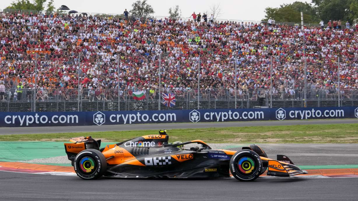 McLaren driver Lando Norris of Britain steers his car during the Formula One Italian Grand Prix race at the Monza racetrack, in Monza, Italy, Sunday, Sept. 1, 2024.