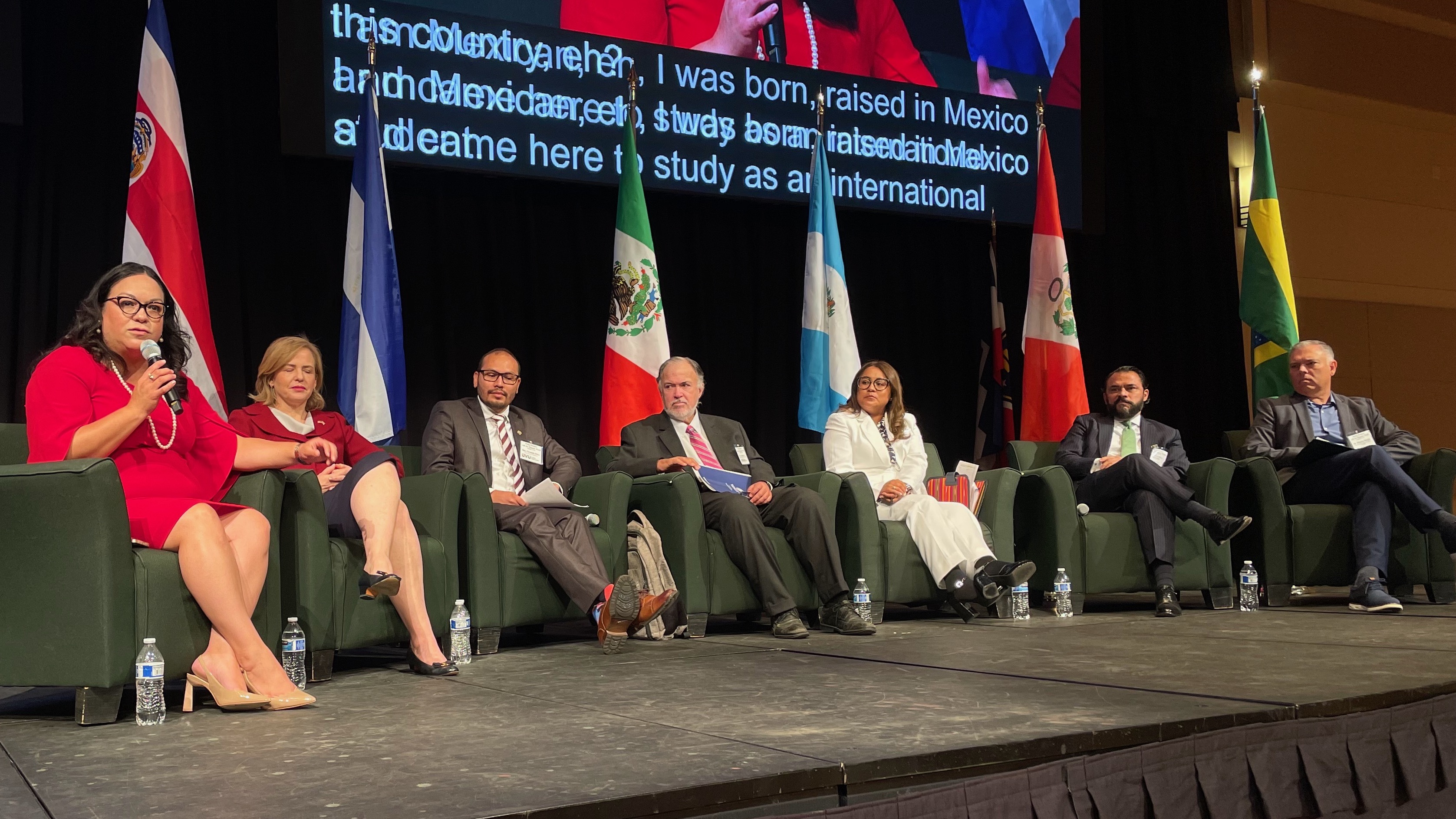 Utah Sen. Luz Escamilla, left, addresses a conference on trade with Latin America at Utah Valley University in Orem on Thursday.