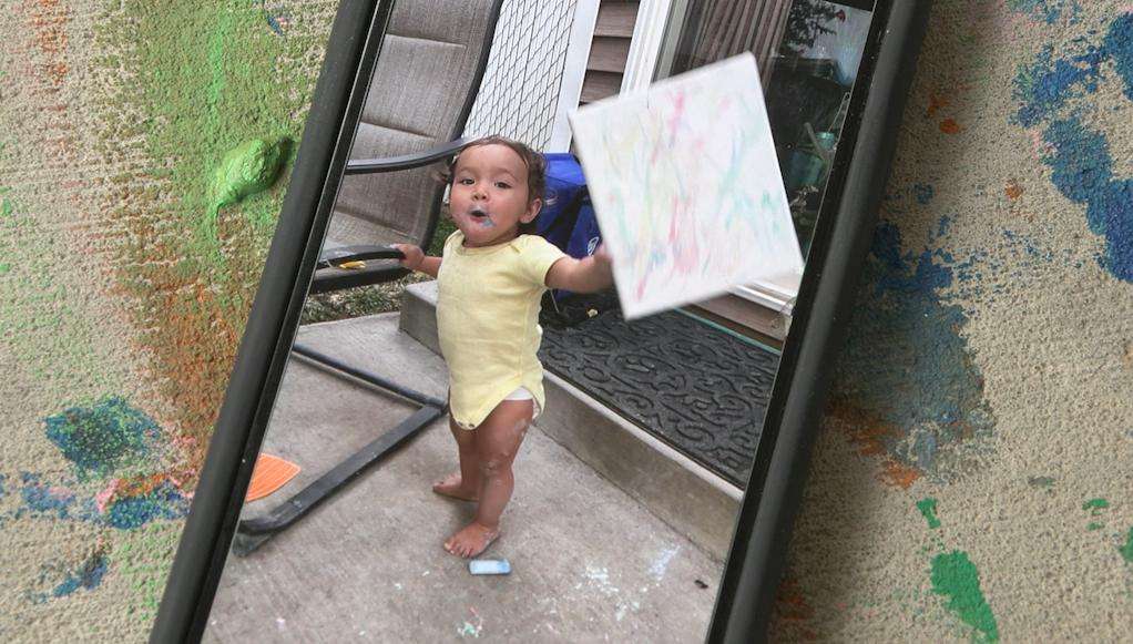 Fifteen-month-old Kinsley Muir created two paintings that have won first place at the Utah State Fair.