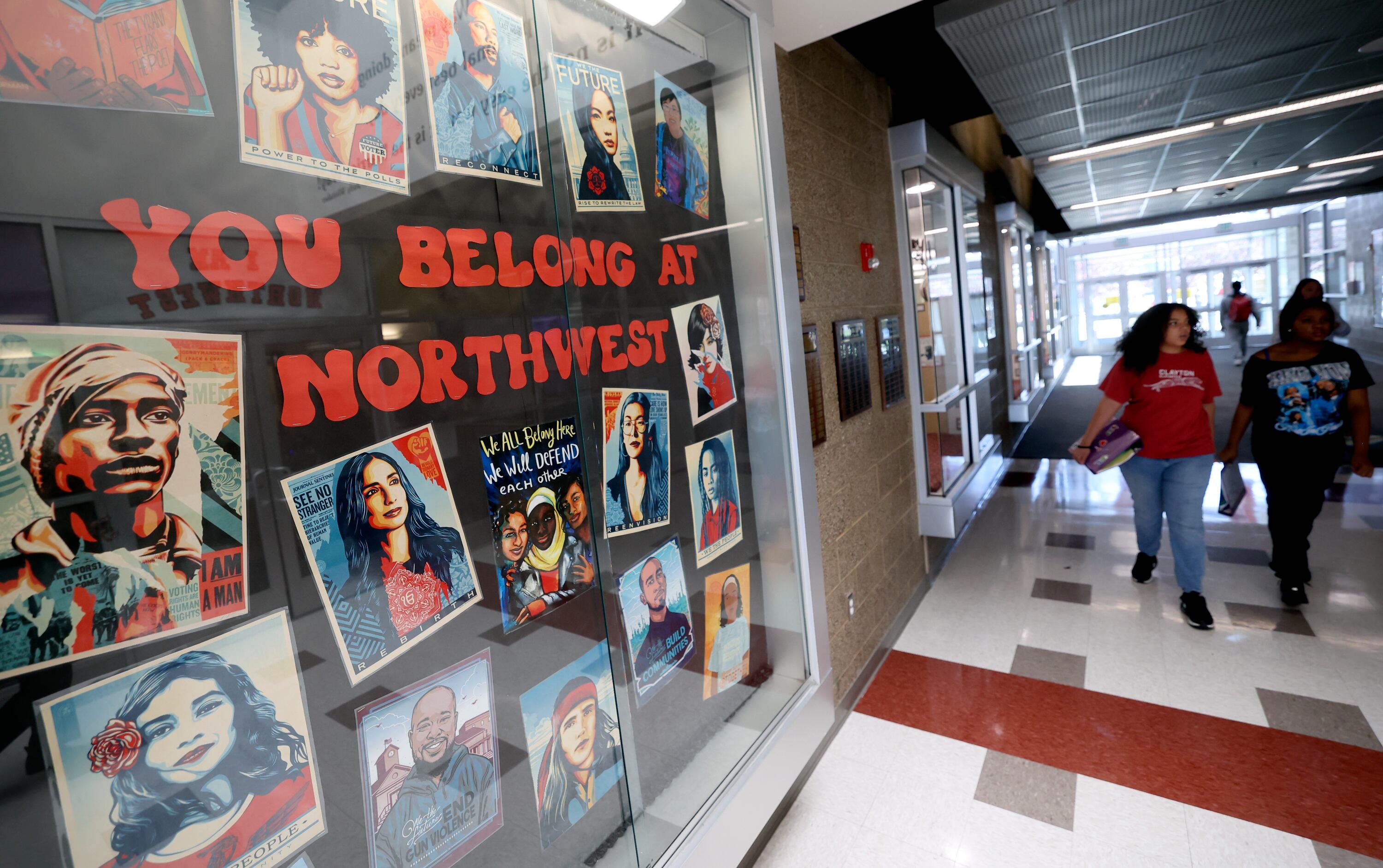 Artwork in a display case welcomes Northwest Middle School students at Northwest Middle School in Salt Lake City on Thursday.