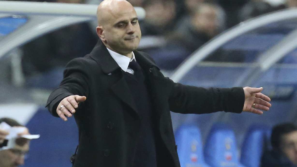 FILE - Georgia's coach Temur Ketsbaia, who lost his job with the Cyprus national team. gestures during a World Cup 2014 group I qualifying soccer match France against Georgia at the Stade de France stadium in Saint Denis, north of Paris, on March 22.