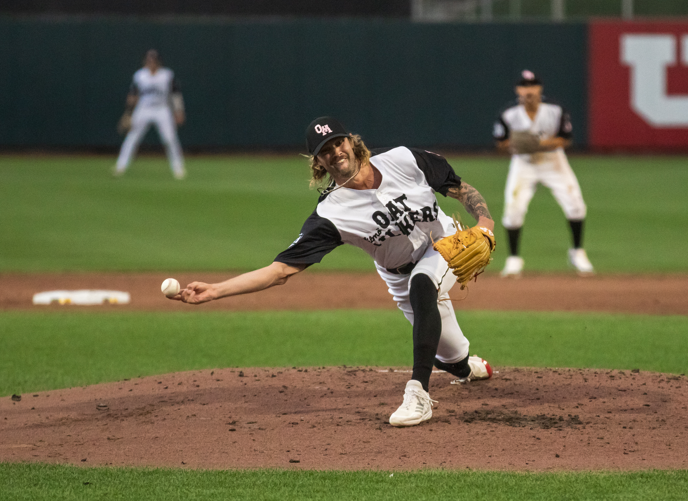 Salt Lake Bees pitcher Adam Cimber throws a pitch as the team plays the Malmö Oat Milkers on September 3.