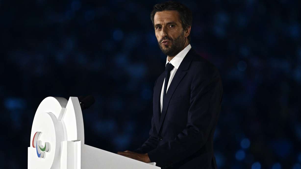 French President of the Paris 2024 Olympics and Paralympics Organising Committee (COJO) Tony Estanguet delivers a speech during the Paris 2024 Paralympic Opening Ceremony at the Place de la Concorde in Paris, France, Wednesday Aug. 28, 2024.