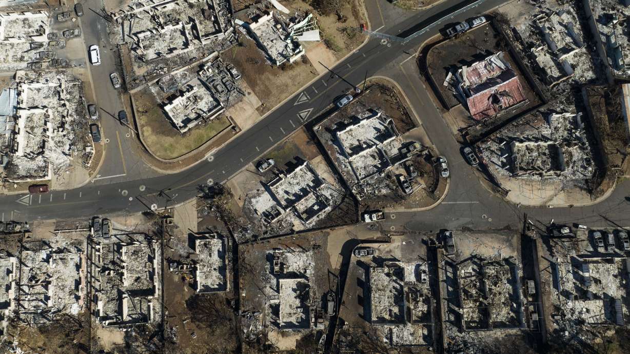 A general view shows the aftermath of a wildfire in Lahaina, Hawaii, on Aug. 17, 2023.