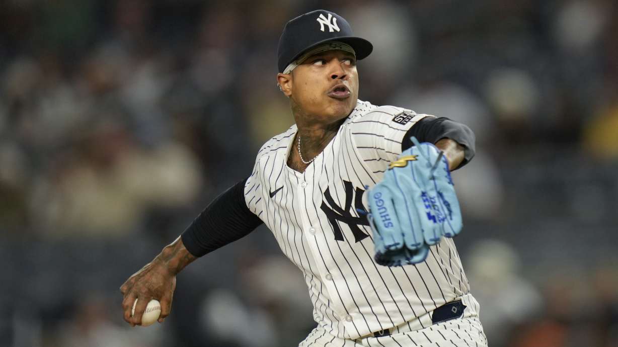 New York Yankees pitcher Marcus Stroman throws during the second inning of a baseball game against the Kansas City Royals at Yankee Stadium, Tuesday, Sept. 10, 2024, in New York.