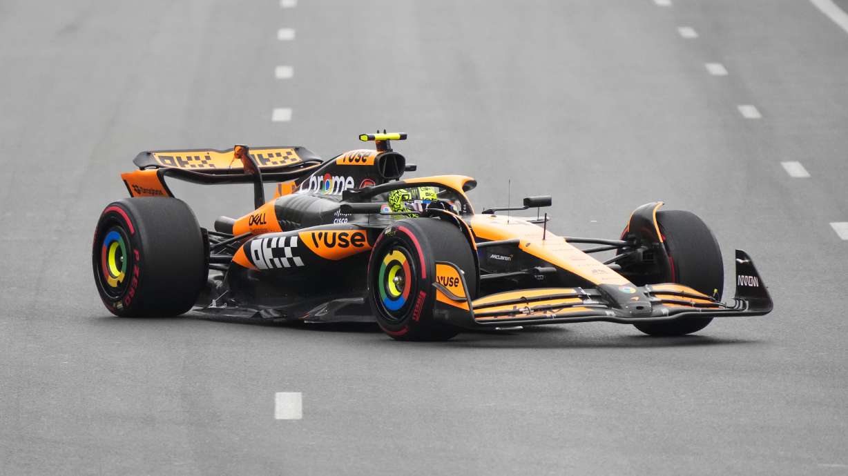 McLaren driver Lando Norris of Britain in action during a Formula One Grand Prix practice in Baku, Azerbaijan, on Saturday, Sept. 14, 2024.