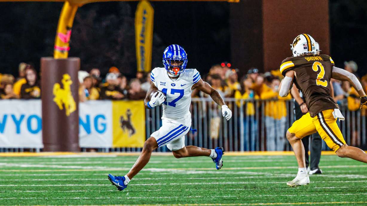 BYU plays an NCAA football game against Wyoming, Saturday, Sept. 14, 2024 at War Memorial Stadium in Laramie, Wyoming.