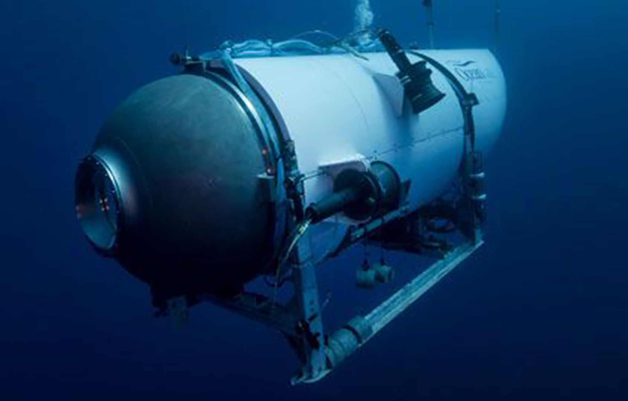 This undated image shows the Titan submersible. A Coast Guard investigatory hearing is looking into the experimental submersible that imploded en route to the Titanic.