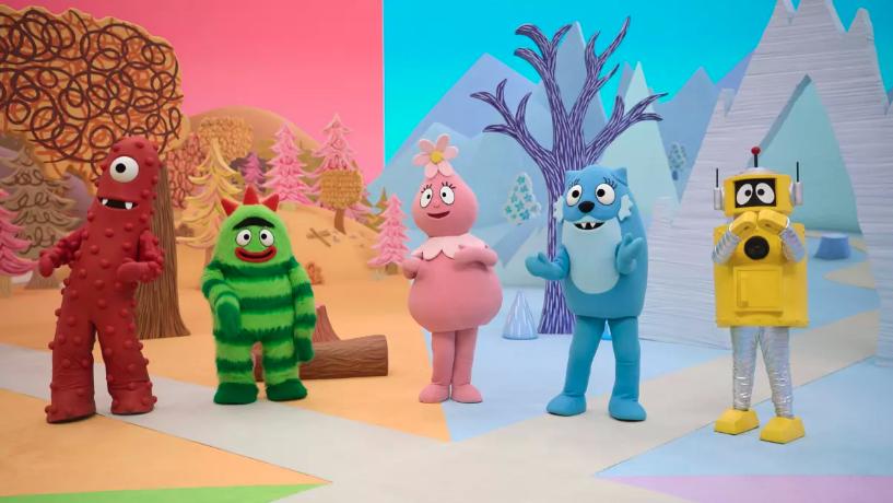 Muno (Adam Deibert), Brobee (Amos Watene), Foofa (Emma Penrose), Toodee (Erin Pearce) and Plex (Christian Jacobs). The “Yo Gabba Gabba!” crew is back on Apple TV+ in “Yo Gabba Gabbaland!”