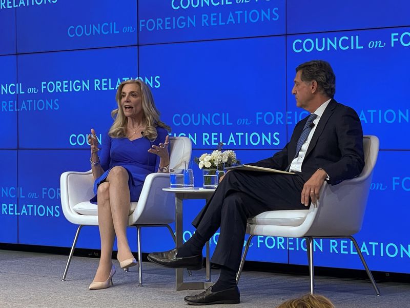 National Economic Council Director Lael Brainard and Blair Effron, co-founder of Centerview Partners speak at a Council on Foreign Relations event in New York City, Monday. - Lananh Nguyen, Reuters
