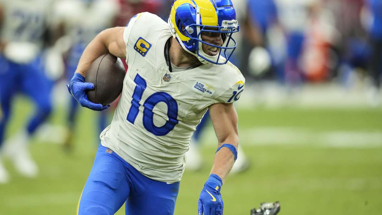 Los Angeles Rams wide receiver Cooper Kupp (10) runs against the Arizona Cardinals during the first half of an NFL football game, Sunday, Sept. 15, 2024, in Glendale, Ariz.