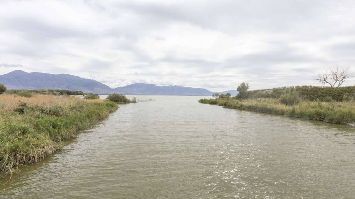 Utah Lake as seen from the Utah Lake pump house in Saratoga Springs on Monday. About 10,000 acre-feet of water from the lake will be sent to the Great Salt Lake via the Jordan River over the next month.
