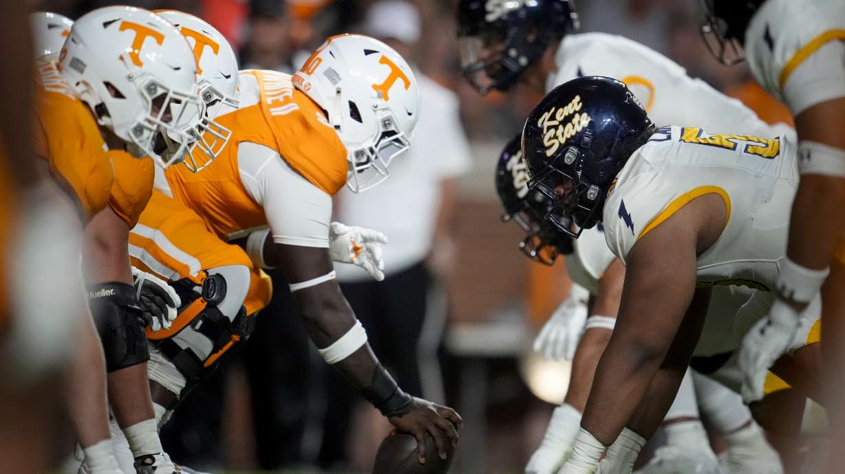 The Tennessee offense lines up against the Kent State defense during the first half of an NCAA college football game Saturday, Sept. 14, 2024, in Knoxville, Tenn.