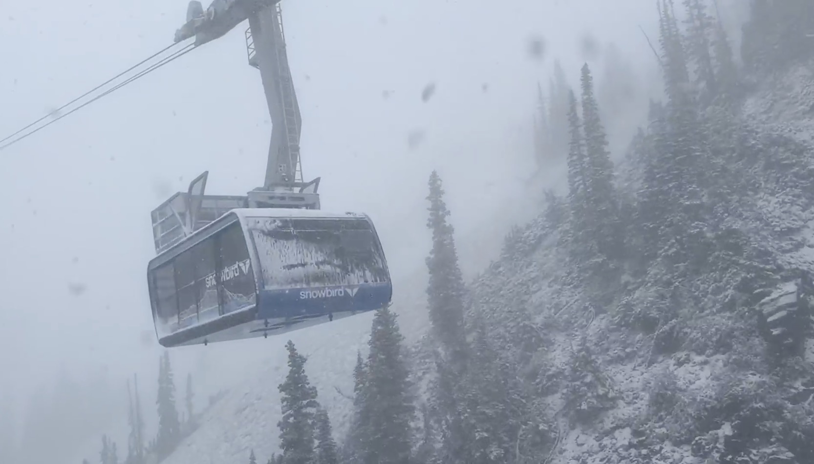 Snowbird's trams move through fresh snowfall at the resort on Tuesday. Utah's first mountain snow of the season fell with a storm that passed through the state Tuesday morning.