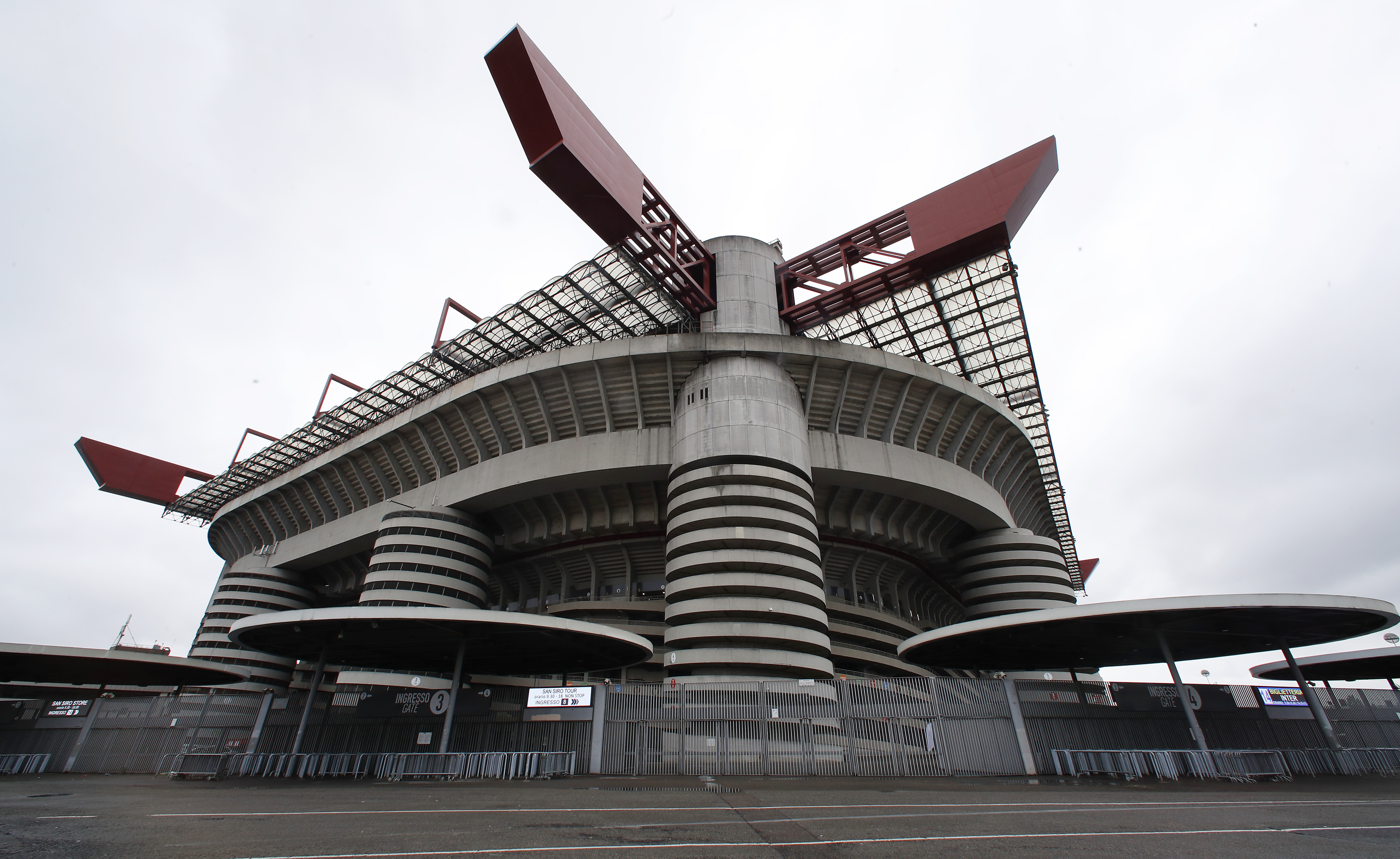 FILE - The San Siro stadium is seen, April 4, 2019, in Milan, Italy.