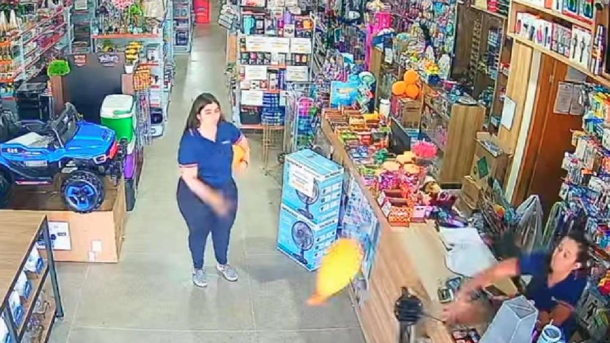 Coworkers toss a balloon during some downtime in this Sept. 3 video from Goiania, Goias, Brazil.