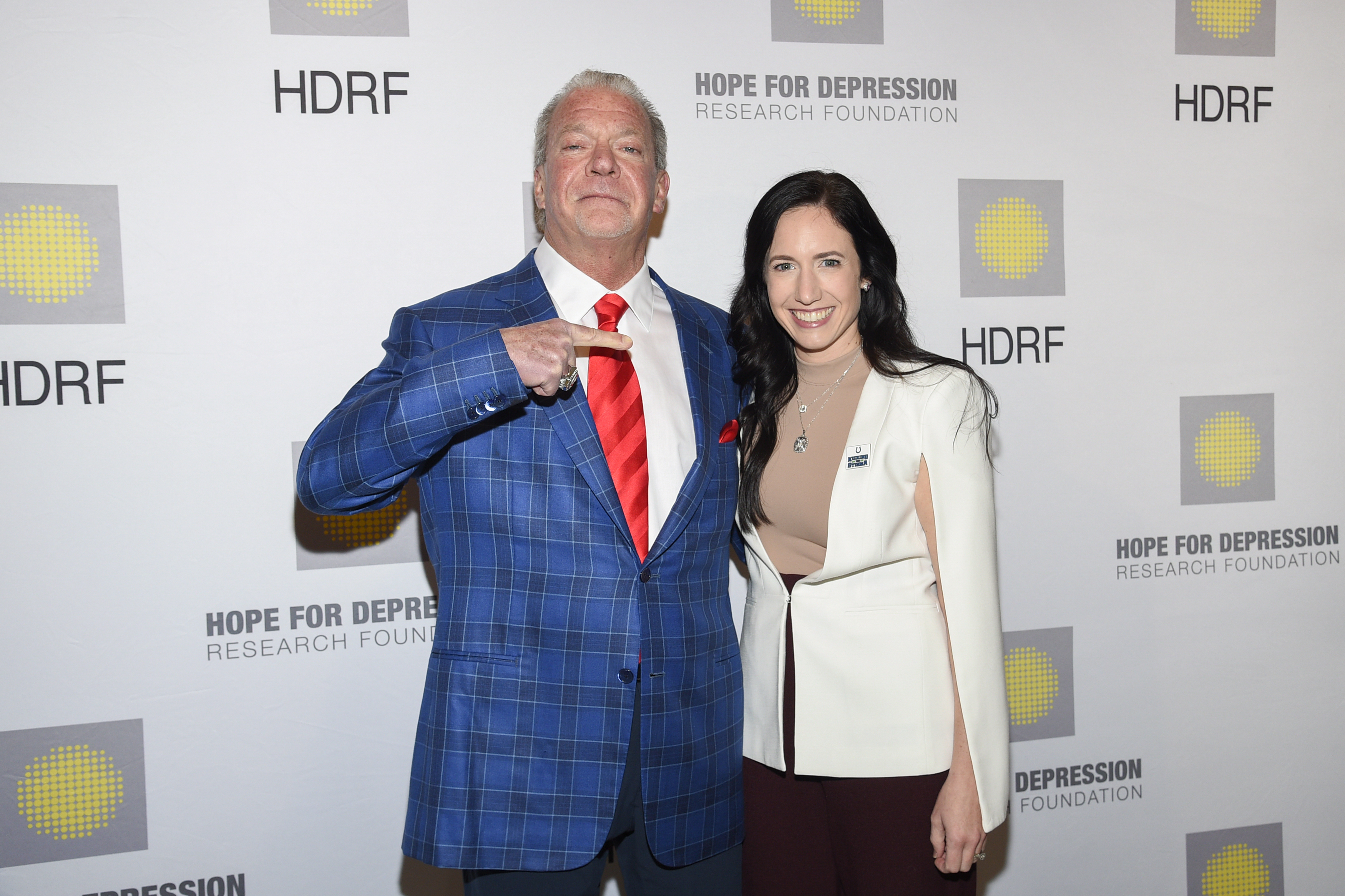 FILE - Indianapolis Colts Jim Irsay, and his daughter Kalen Irsay-Jackson attend the Hope for Depression Research Foundation's 15th annual HOPE luncheon at the Plaza Hotel, Nov. 10, 2021, in New York.