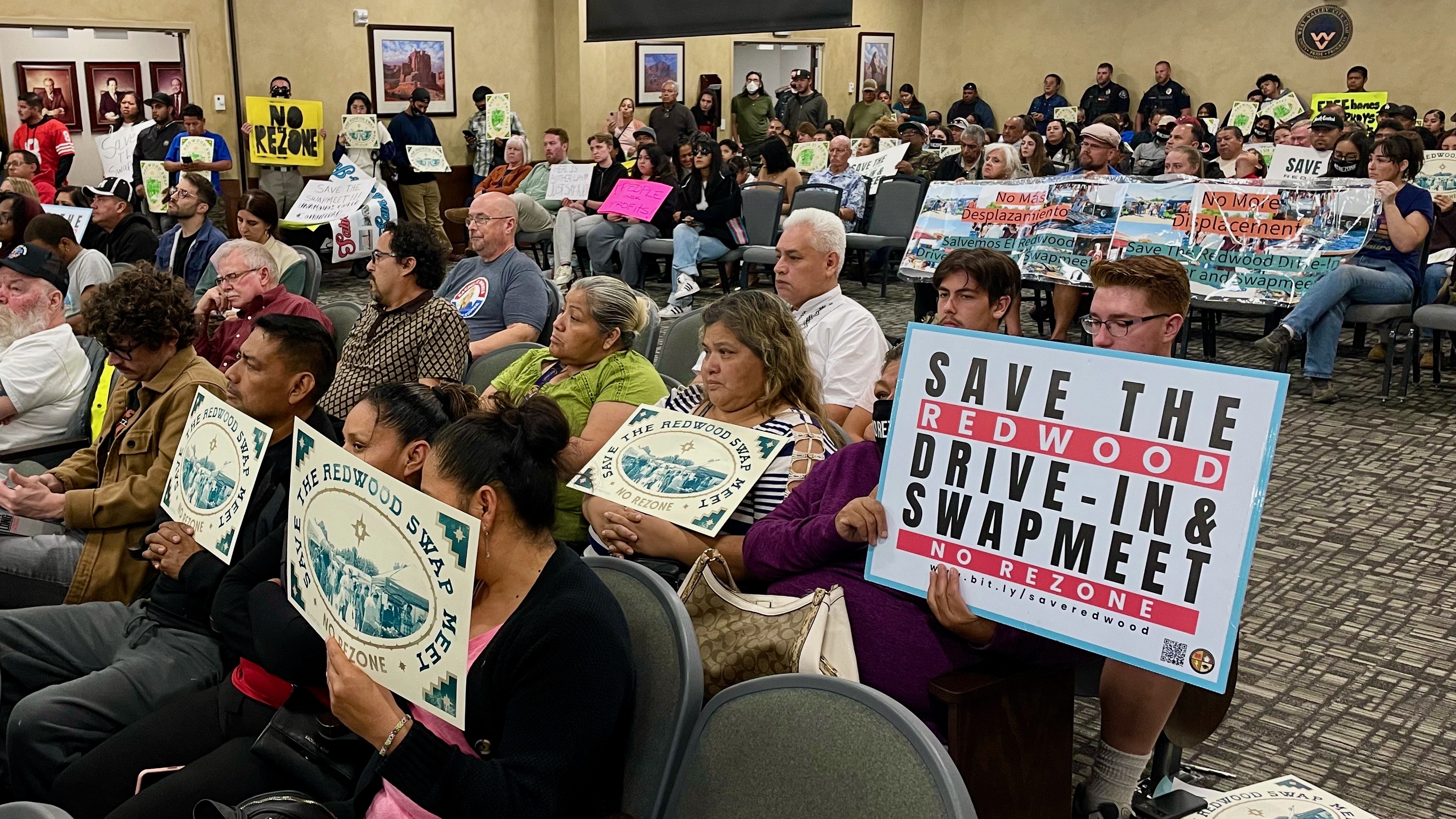 West Valley City leaders approved plans paving the way for redevelopment of the Redwood Swap Meet site despite strong opposition from many at a meeting, shown here, on Tuesday.