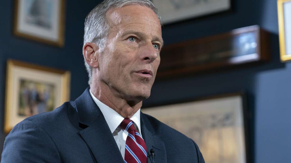 Senate Minority Whip John Thune, R-S.D., speaks during an interview with the Associated Press at the Capitol in Washington, on Sept. 11. Thune was picked to replace Sen. Mitch McConnell as Senate GOP leader.