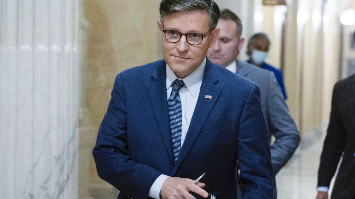 Speaker of the House Mike Johnson, R-La., walks to a meeting at the Capitol in Washington, Sept. 11. The House has rejected Johnson's bill to temporarily fund the government.