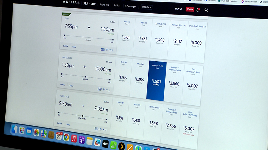 Todd McKinley says he found travelers can save over $1,500 on a ticket if they depart from Seattle and connect in Salt Lake to London compared to buying a direct ticket from here to London.
