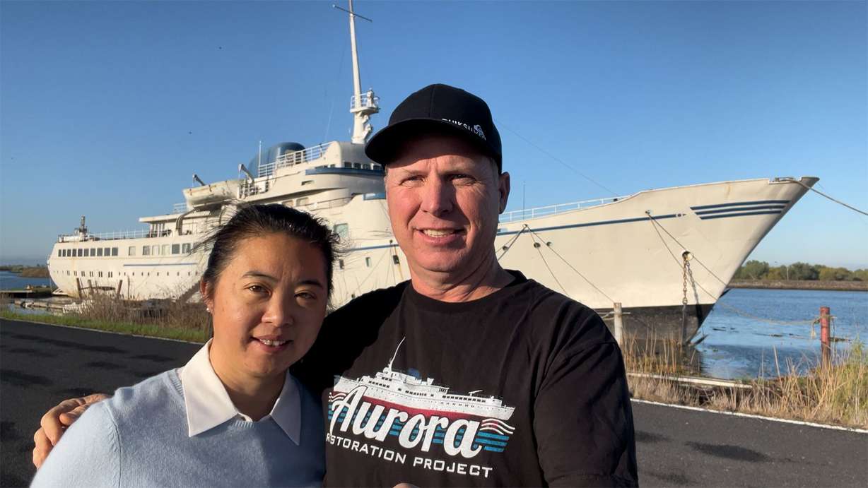Christopher Willson, seen with his partner Jin Li, bought a cruise ship on Craigslist in 2008. While he hoped to transform it into a museum, things didn't go to plan.
