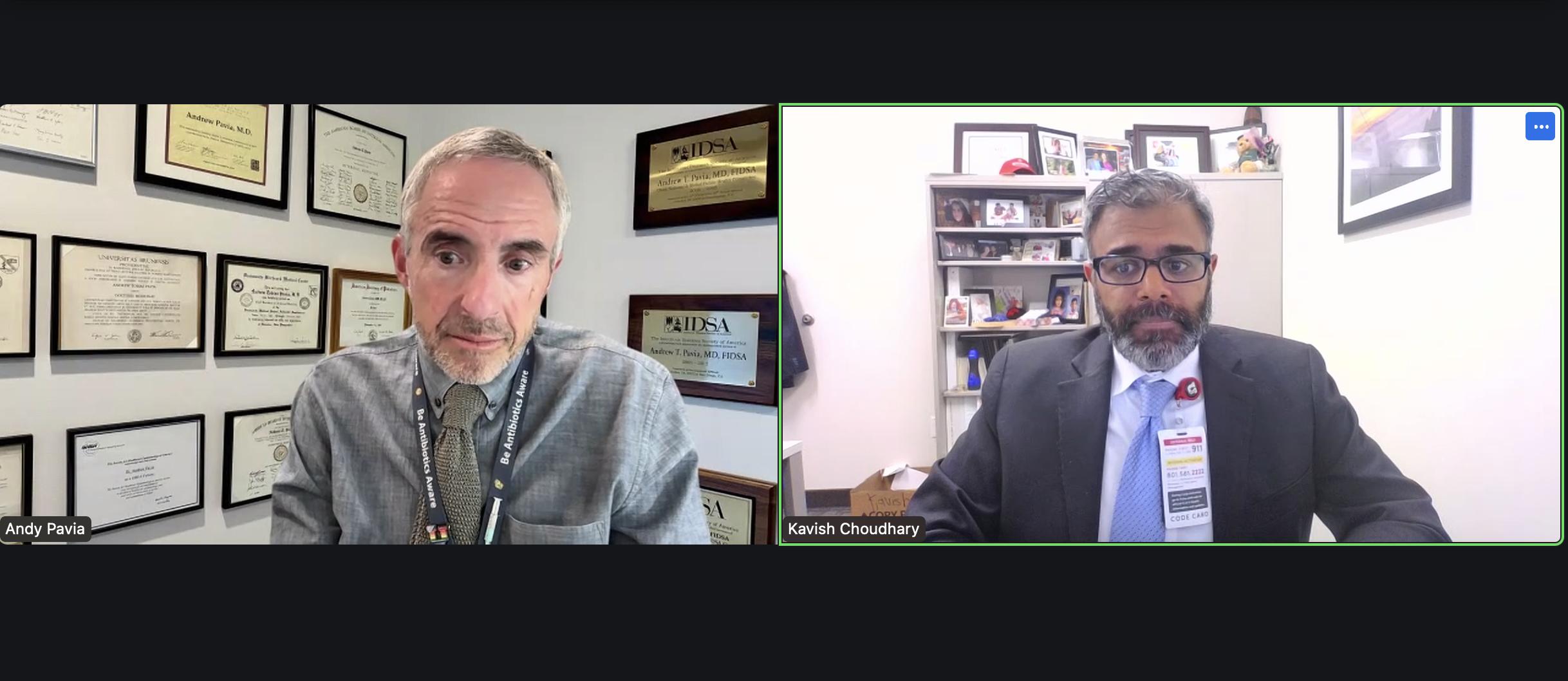 Dr. Andrew Pavia, chief of the Division of Children's Infectious Diseases, and pharmacist Kavish Choudhary, encourage Utahns to get the new COVID-19 vaccine during a press conference with University of Utah Health on Wednesday.