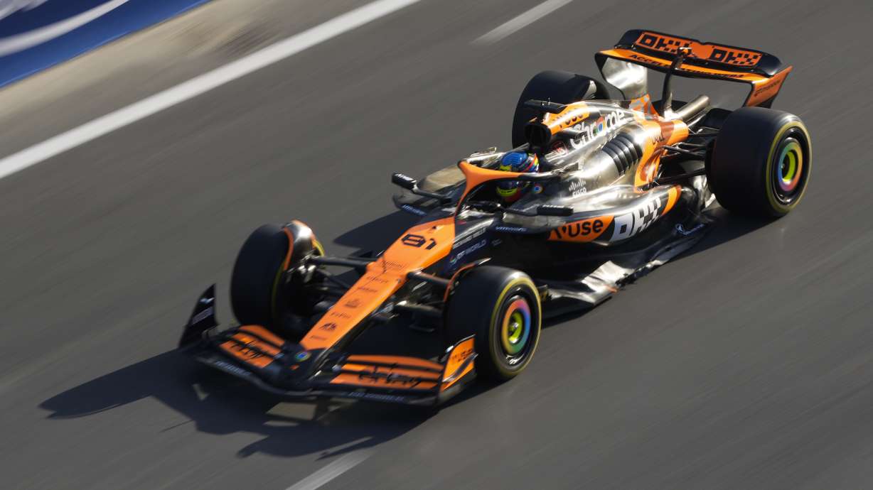 McLaren driver Oscar Piastri of Australia in action during a Formula One Grand Prix practice in Baku, Azerbaijan, on Friday, Sept. 13, 2024.