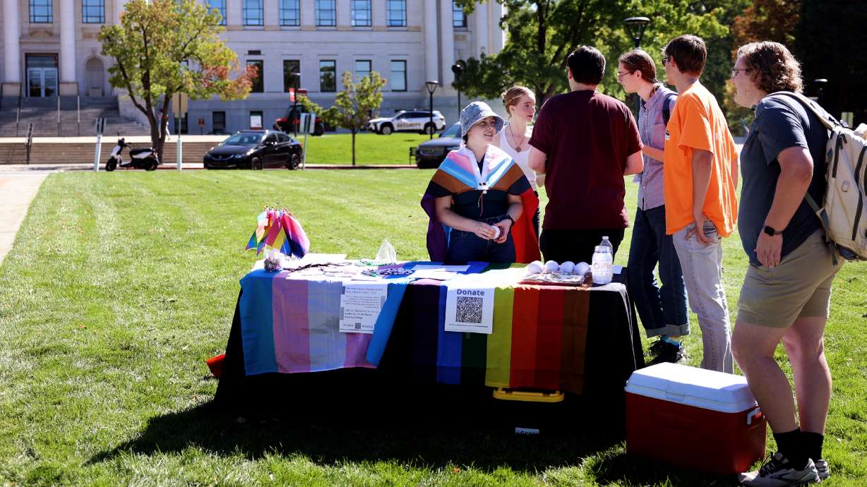 Members and volunteers with the Student Pride Center talk at the formal launch of the group at the University of Utah in Salt Lake City on Thursday. It serves as an LGBTQ advocacy group on the U. campus.