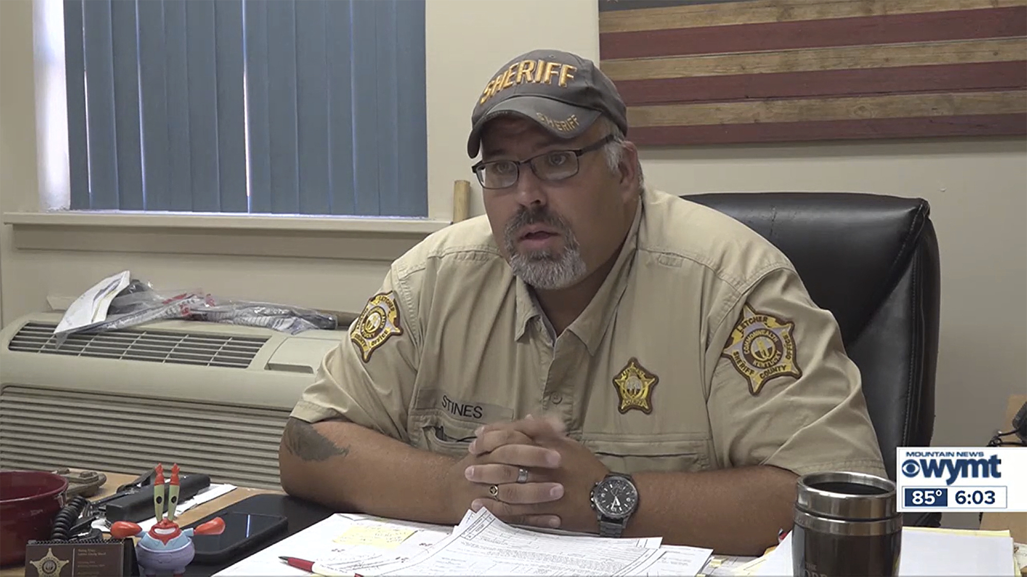 Letcher County Sheriff Shawn M. Stines is shown during an interview in Whitesburg, Ky., on Aug. 14. He is charged in connection with the fatal shooting of a judge Thursday.