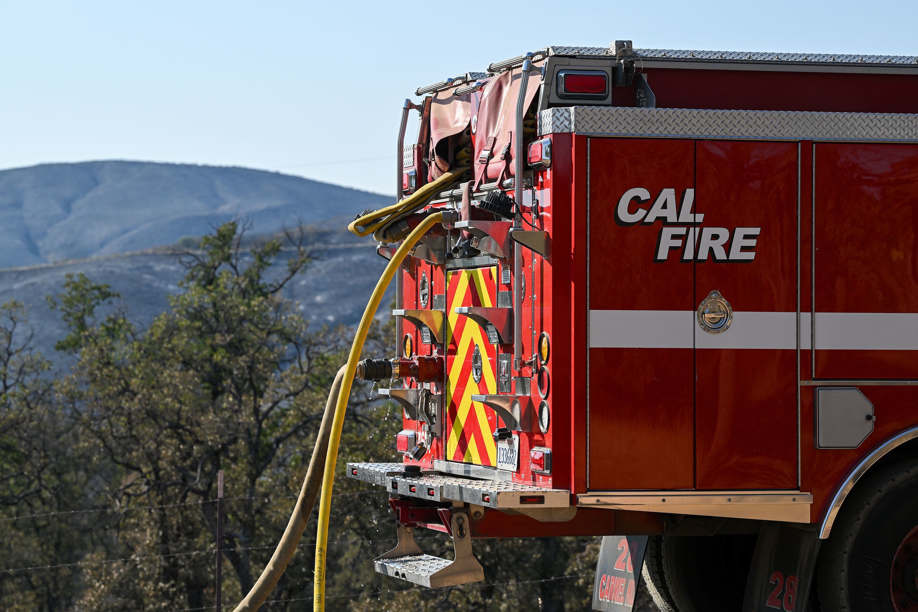 A CalFire engine helps fight the Ridge Fire in California in July.