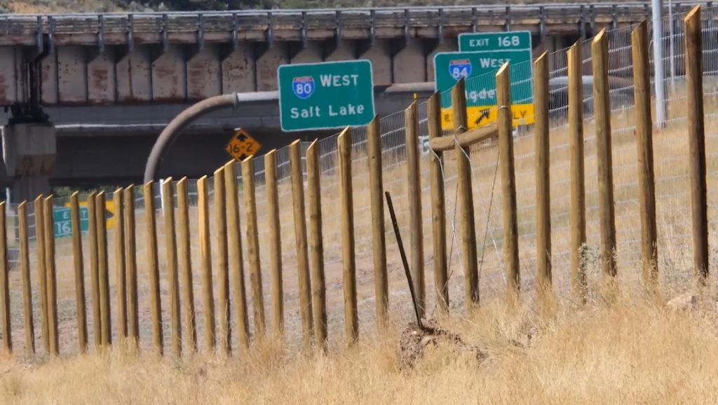 The photo shows new wildlife fencing near the I-80/I-84 junction in Summit County, meant to keep migrating animals off the interstates. The first phase of work in the area is largely complete, an official said Friday.