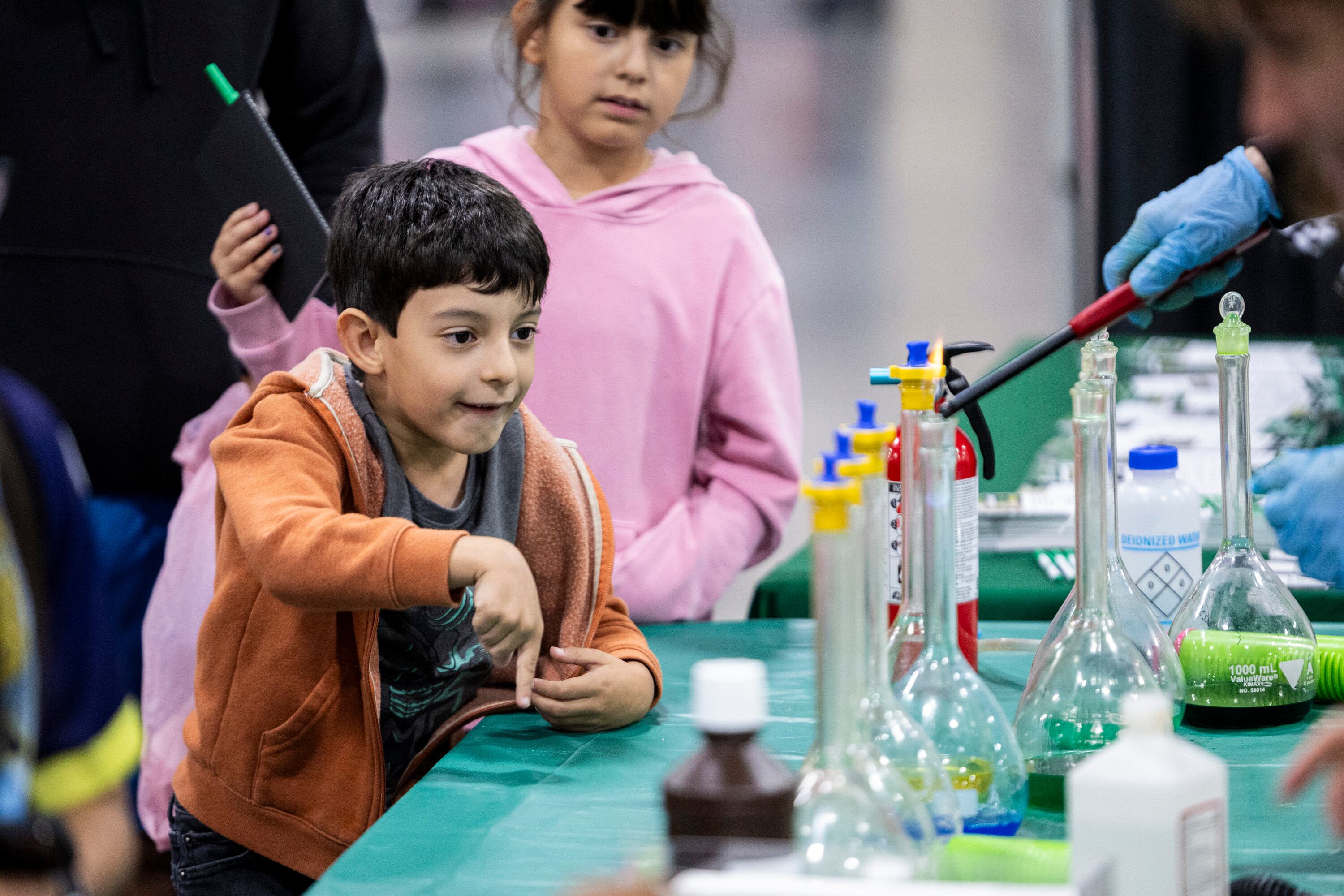 Noah Perdomo, 6, of Millcreek, watches a science demonstration during Utah STEM Fest held at the Mountain America Exposition Center, in Sandy, on Sept. 17.