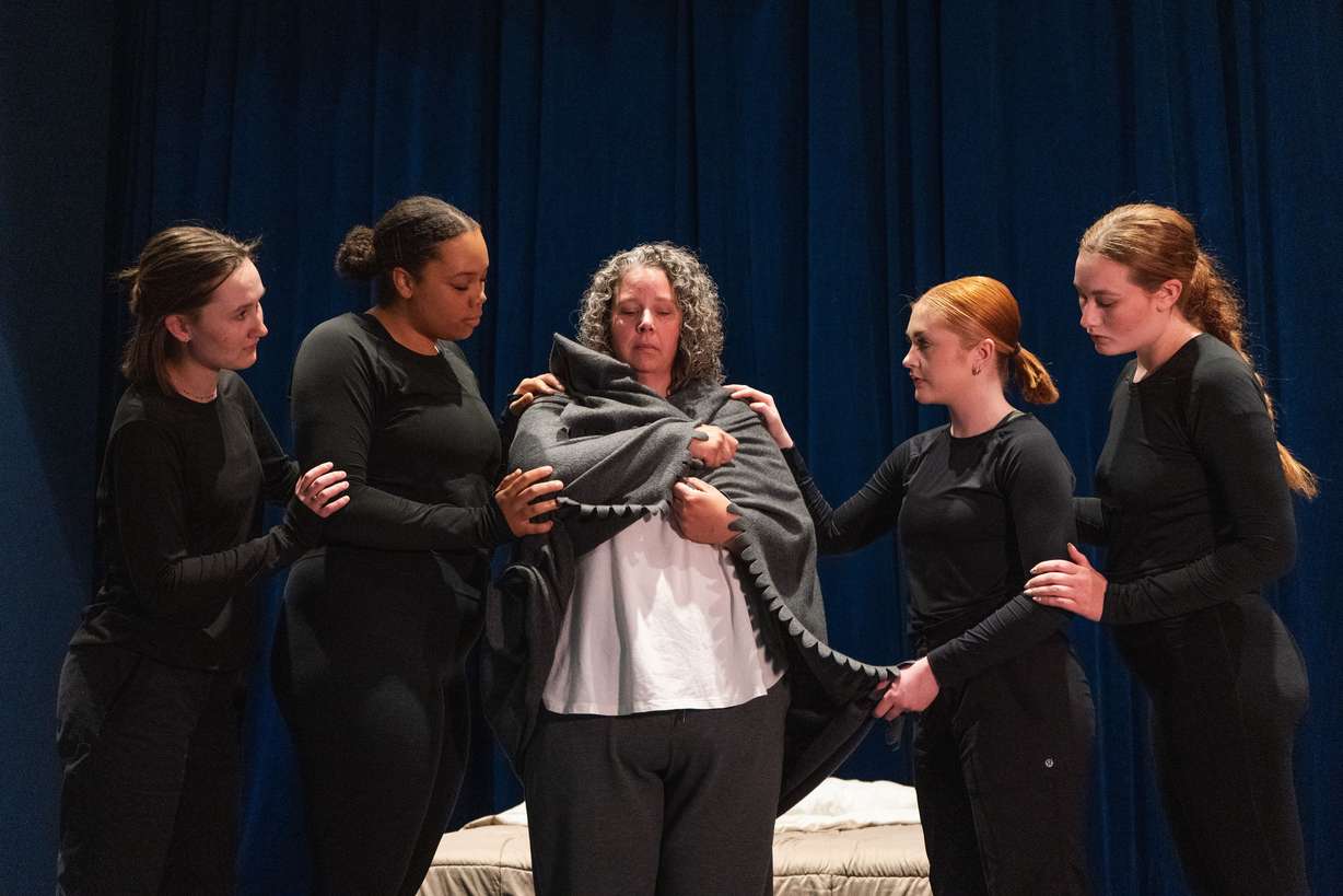 Actress Liz Golden rehearses with dancers for "Relative Space: An Atypical Musical" on May 13, 2023. The show, now called "Little Piece of You," will debut in London next month.