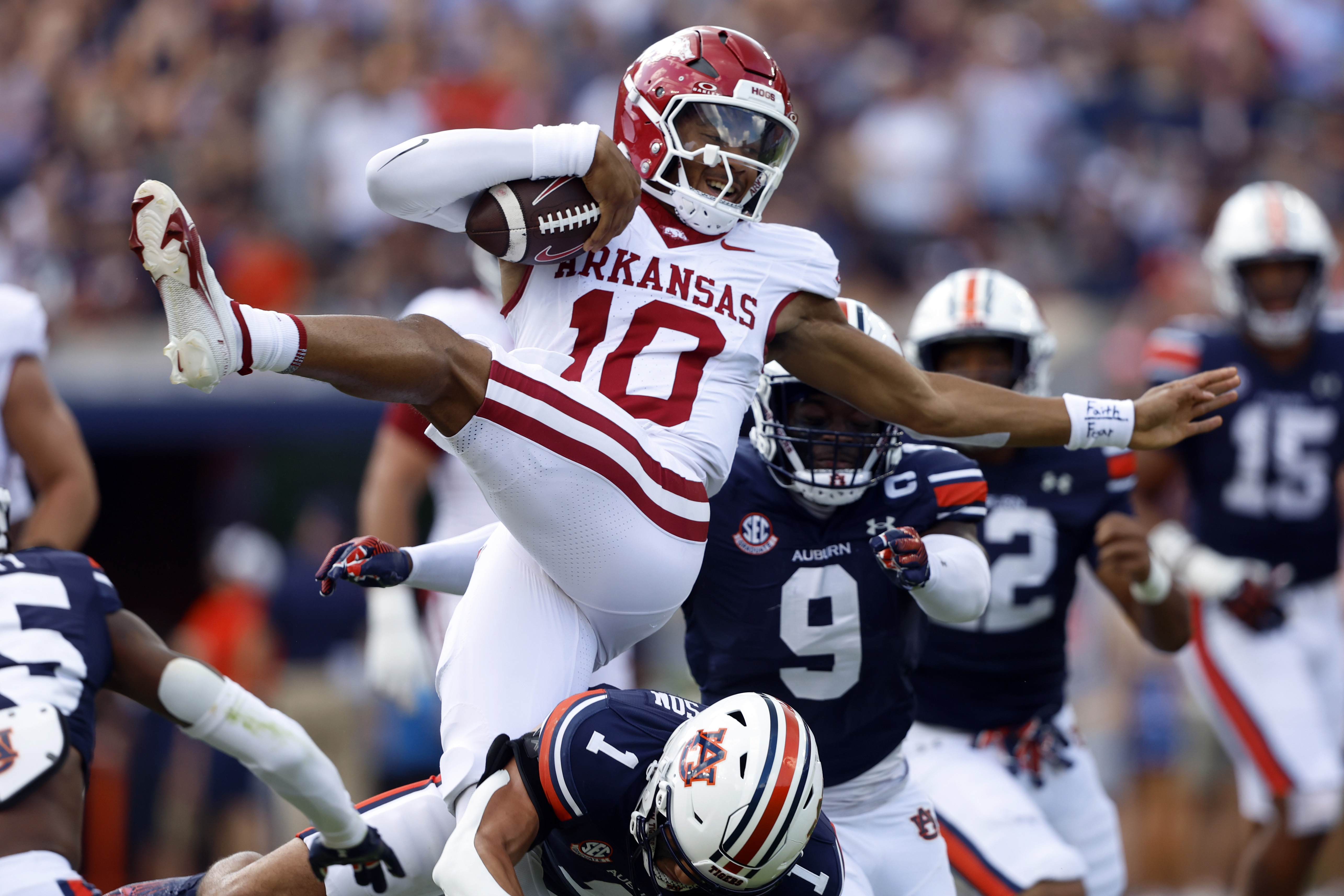 Jackson, Green power Arkansas past mistake-plagued Auburn 24-14 in SEC opener