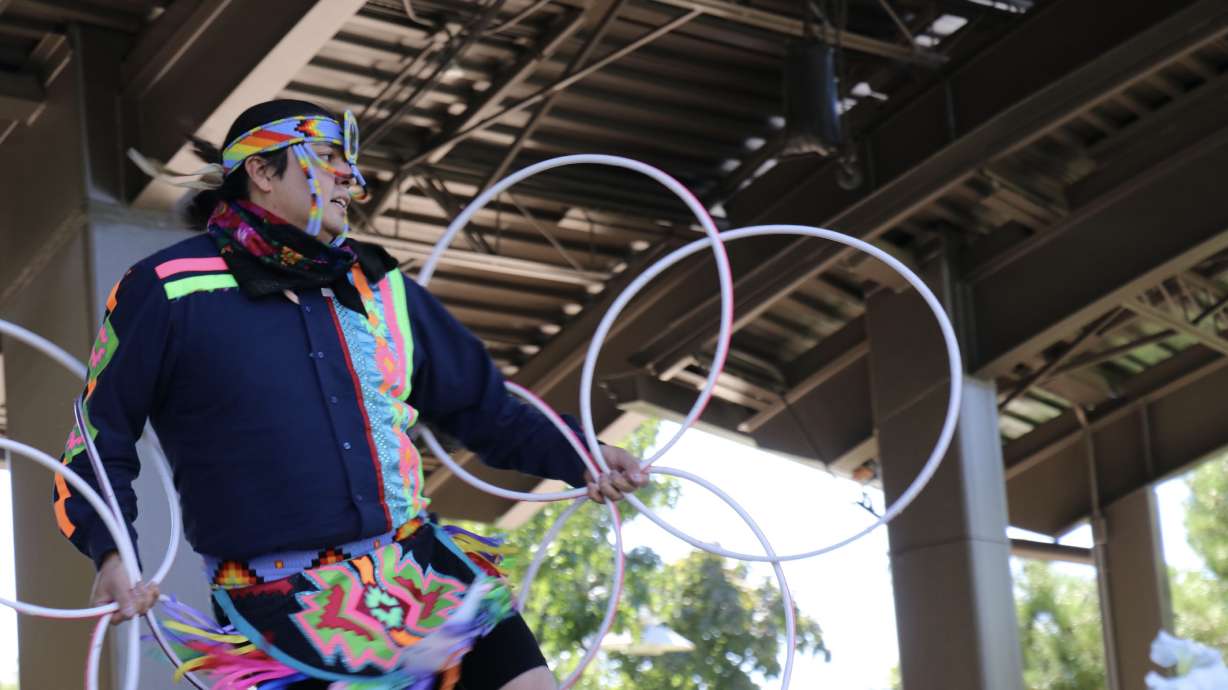 Naakai Tsosie competed at the inaugural Intermountain Hoop Dance Competition at Red Butte Gardens in Salt Lake City, Saturday.