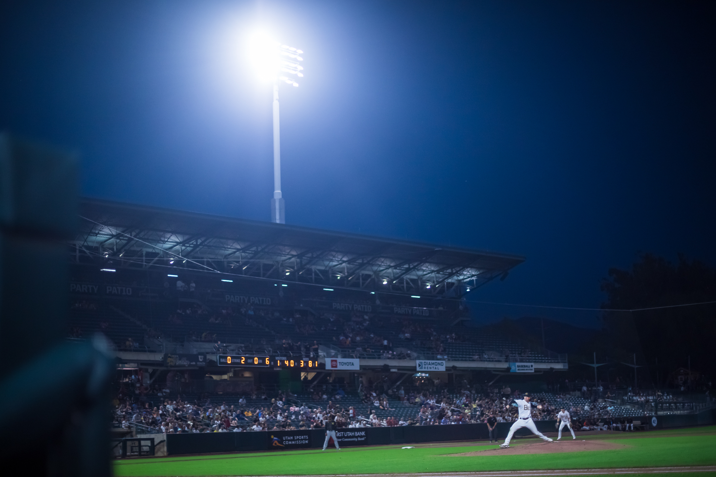 Salt Lake Bees pitcher Kenny Rosenberg hurls a pitch underneath the Smith's Ballpark lights on Sept. 6.